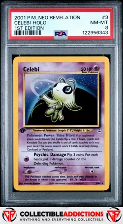 2001 Pokemon Neo Revelation #3 Celebi Holo 1st Edition PSA 8 - Image 1
