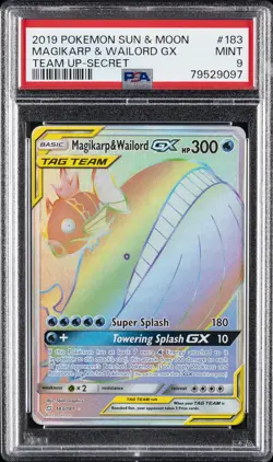 2019 POKEMON SUN & MOON TEAM UP SECRET #183 FULL ART/MAGIKARP & WAILORD GX PSA 9 - Image 1