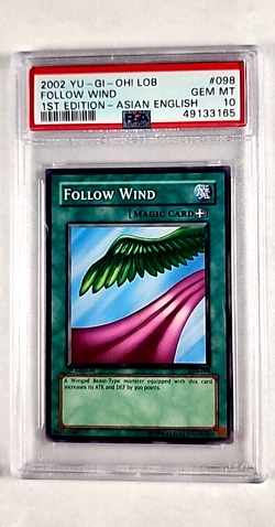 2002 Yu-Gi-Oh! Legend of Blue Eyes Follow Wind 1st Edition PSA 10 Gem Mint POP 2 - Image 1