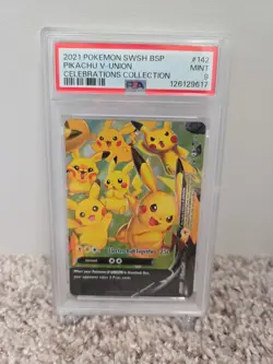 PSA 9 Pikachu V-Union SWSH BSP #142 Celebrations Collection Promo Cards Holo - Image 1