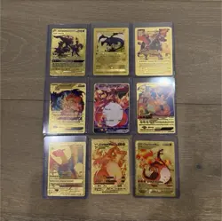Pokemon Charizard Gold Collectible Cards Lot - 9 Standard Size VMax - Image 1
