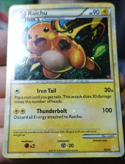 Raichu 30/30 Holo HGSS Trainer Kit Holobleed Error Misprint Pokemon Card LP - Image 1