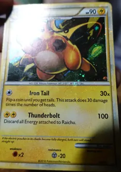 Raichu 30/30 Holo HGSS Trainer Kit Holobleed Error Misprint Pokemon Card LP - Image 3