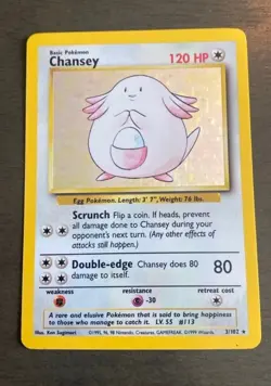 GRADE ME!! CHANSEY 3/102 HOLO RARE POKEMON CARD LP possible print spot error!! - Image 1