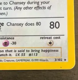 GRADE ME!! CHANSEY 3/102 HOLO RARE POKEMON CARD LP possible print spot error!! - Image 3