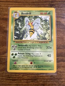 Pokemon TCG Beedrill Card 17/102 Rare Unlimited Base Set, MP - Image 1