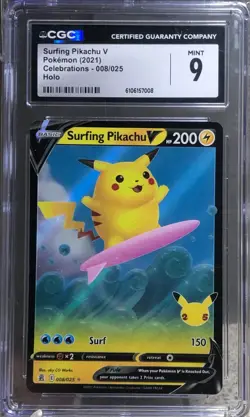 2021 Surfing Pikachu V Holo Pokemon Celebrations #008/025 CGC 9 MINT - Image 1