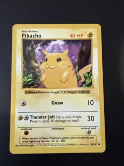 Pokemon Pikachu TCG Yellow Cheeks Card 58/102 Shadowless - Image 1