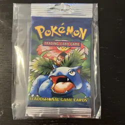 BASE SET (Venusaur Art) SEALED HANGER/LONG CRIMP Booster Pack WOTC Pokemon Cards - Image 1