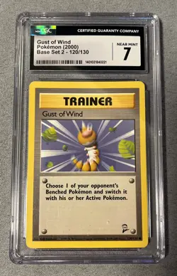 GUST OF WIND TRAINER 120/130 POKEMON 2000 BASE SET 2 CGC 7 NEAR MINT - Image 1