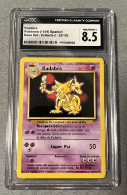 KADABRA 32/102 POKEMON 1999 BASE SET - UNLIMITED SPANISH CGC 8.5 NM/MINT+ - Image 1