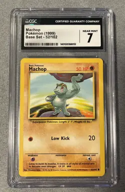 MACHOP 52/102 POKEMON 1999 BASE SET CGC 7 NEAR MINT - Image 1