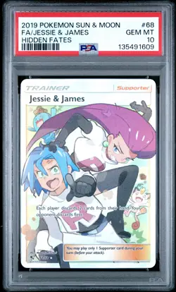 2019 POKEMON SUN & MOON HIDDEN FATES #68 FULL ART/JESSIE & JAMES PSA 10 - Image 1