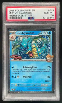 2025 Pokemon Destined Rivals Misty's Gyarados Staff Stamp Promo #049/182 PSA 10 - Image 1