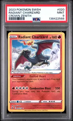 2023 POKEMON SWORD & SHIELD CROWN ZENITH #020 RADIANT CHARIZARD PSA 9 - Image 1