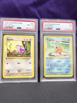1st Edition Magikarp #35 and Rattata #61 shadowless pokemon cards psa - Image 1