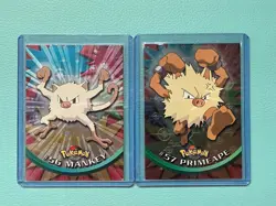 2 Vintage Topps Pokemon Cards Mankey Primeape Evolution Set 151 - Holo - Image 1