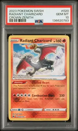 2023 POKEMON SWORD & SHIELD CROWN ZENITH #020 RADIANT CHARIZARD PSA 10 - Image 1