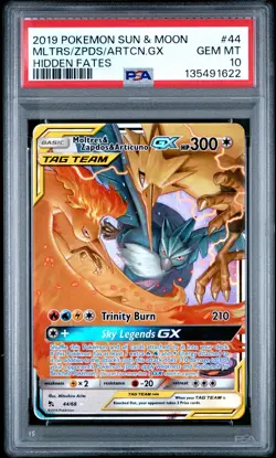 2019 POKEMON SUN & MOON HIDDEN FATES #44 MOLTRES & ZAPDOS & ARTICUNO GX PSA 10 - Image 1