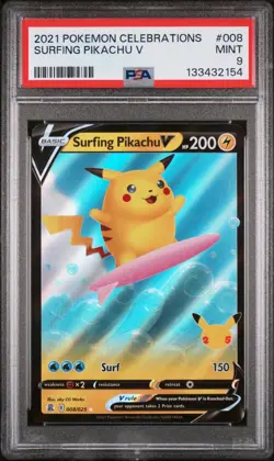2021 POKEMON CELEBRATIONS #008 SURFING PIKACHU V PSA 9 - Image 1