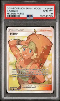 2019 POKEMON SUN & MOON HIDDEN FATES #SV85 FULL ART/HIKER PSA 10 - Image 1