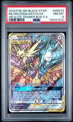 2019 POKEMON SM BLACK STAR PROMO FULL ART/MOLTRES & ZAPDOS & ARTICUNO GX PSA 8 - Image 1
