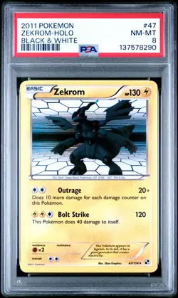 2011 POKEMON BLACK & WHITE #47 ZEKROM-HOLO PSA 8 - Image 1