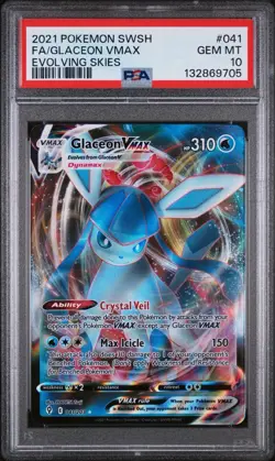 2021 POKEMON SWSH GLACEON VMAX EVOLVING SKIES FULL ART HOLO 041/203 PSA 10 - Image 1