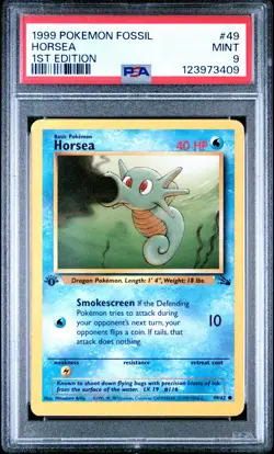 1999 POKEMON FOSSIL 1ST ED #49 HORSEA PSA 9 - Image 1