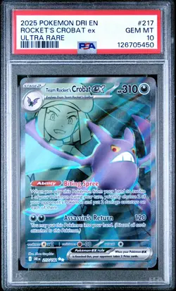 2025 POKEMON DRI EN-DESTINED RIVALS ULTRA RARE TEAM ROCKET'S CROBAT EX PSA 10 - Image 1