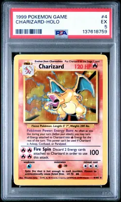 1999 POKEMON BASE SET UNLIMITED #4 CHARIZARD-HOLO PSA 5 - Image 1