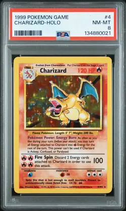 1999 POKEMON BASE SET UNLIMITED #4 CHARIZARD-HOLO PSA 8 - Image 1