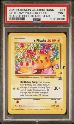 2021 POKEMON CELEBRATIONS CLASSIC COLLECTION #24 BIRTHDAY PIKACHU-HOLO PSA 9 - Image 1