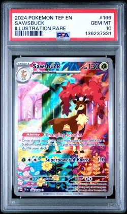 2024 POKEMON TEF EN-TEMPORAL FORCES ILLUSTRATION RARE #166 SAWSBUCK PSA 10 - Image 1