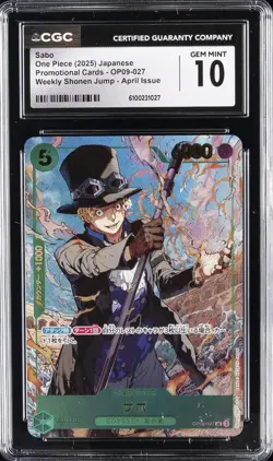 2025 ONE PIECE WEEKLY SHONEN JUMP APRIL ISSUE #OP09-027 SABO CGC 10 GEM MINT - Image 1