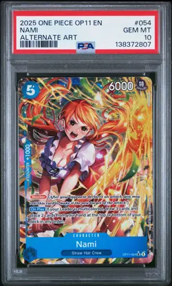 2025 ONE PIECE OP11-A FIST OF DIVINE SPEED ALTERNATE ART #054 NAMI PSA 10 - Image 1