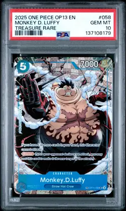 2025 ONE PIECE OP13-CARRYING ON HIS WILL TREASURE RARE MONKEY D. LUFFY PSA 10 - Image 1