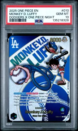 2025 ONE PIECE PROMOS DODGERS X ONE PIECE NIGHT #010 MONKEY D. LUFFY PSA 10 - Image 1