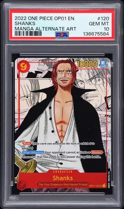 2022 ONE PIECE OP01-ROMANCE DAWN MANGA ALTERNATE ART #120 SHANKS PSA 10 - Image 1