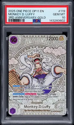 2025 ONE PIECE OP11-A FIST OF DIVINE SPEED 3RD ANNIV-GOLD MONKEY D. LUFFY PSA 10 - Image 1