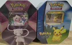 Pokemon Mew V Tin & Pokemon Go Pikachu Tin Sealed New Set Trading Card Game - Image 1