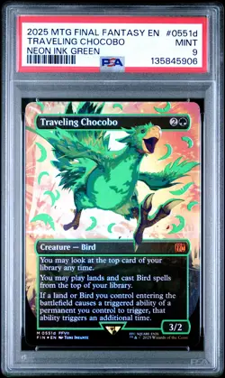 2025 MTG FINAL FANTASY COLORFUL CHOCOBOS-NEON INK GREEN TRAVELING CHOCOBO PSA 9 - Image 1