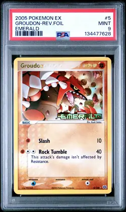 2005 POKEMON EX EMERALD #5 GROUDON-REVERSE FOIL PSA 9 - Image 1