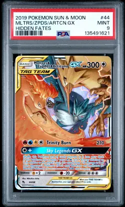 2019 POKEMON SUN & MOON HIDDEN FATES #44 MOLTRES & ZAPDOS & ARTICUNO GX PSA 9 - Image 1