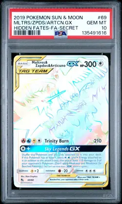 2019 POKEMON HIDDEN FATES SECRET FULL ART/MOLTRES & ZAPDOS & ARTICUNO GX PSA 10 - Image 1