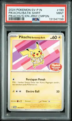 2024 POKEMON INDONESIAN SV-P PROMO #190 PIKACHU IN BATIK SHIRT PSA 9 - Image 1