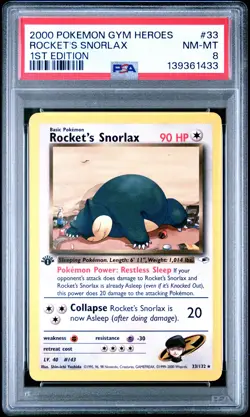 2000 POKEMON GYM HEROES 1ST EDITION #33 ROCKET'S SNORLAX PSA 8 - Image 1