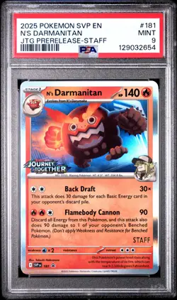 2025 POKEMON SVP PROMO JOURNEY TOGETHER PRERELEASE-STAFF N'S DARMANITAN PSA 9 - Image 1