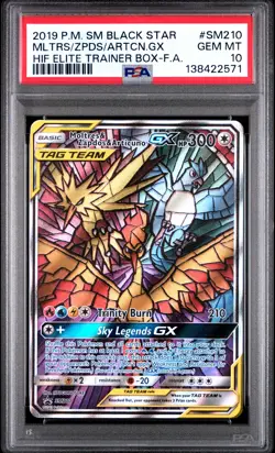2019 POKEMON SM BLACK STAR PROMO FULL ART/MOLTRES & ZAPDOS & ARTICUNO GX PSA 10 - Image 1