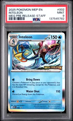 2025 POKEMON MEP EN-ME PRE-RELEASE STAFF PROMO #002 INTELEON PSA 9 - Image 1